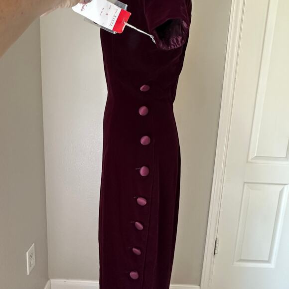 Maggy London Vintage Velvet Square Neck Side Button dress, RARE NWT, size 8 - Picture 3 of 8